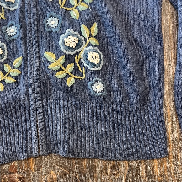 Embroidered Zip-Front Cardigan Sweater in Denim Blue - Picture 5 of 9